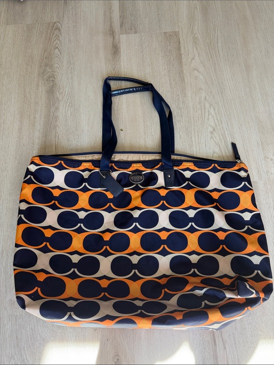 Coach Handbags - Coach Navy and Orange Circle-Print Tote